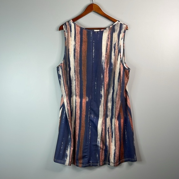 Amazon V-Neck Striped Sleeveless Dress Blue Grey Rust Coverup Resort Dress 1X - Picture 6 of 10